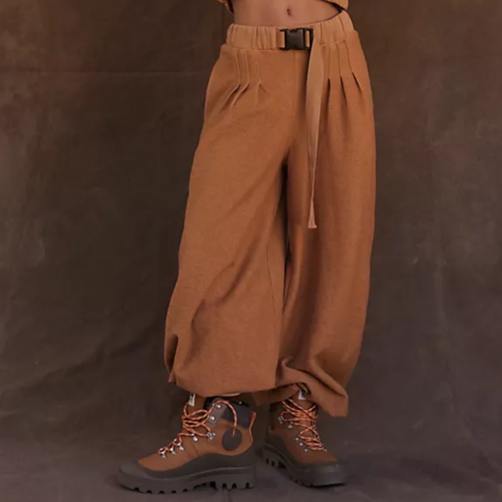 FP Movement by Free People Brown Wide Leg Track Pants with Utility Belt
